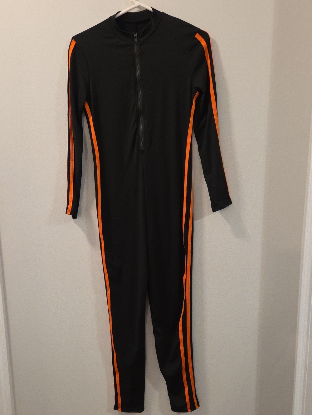 Black Jumpsuit with Orange Racing Stripes
